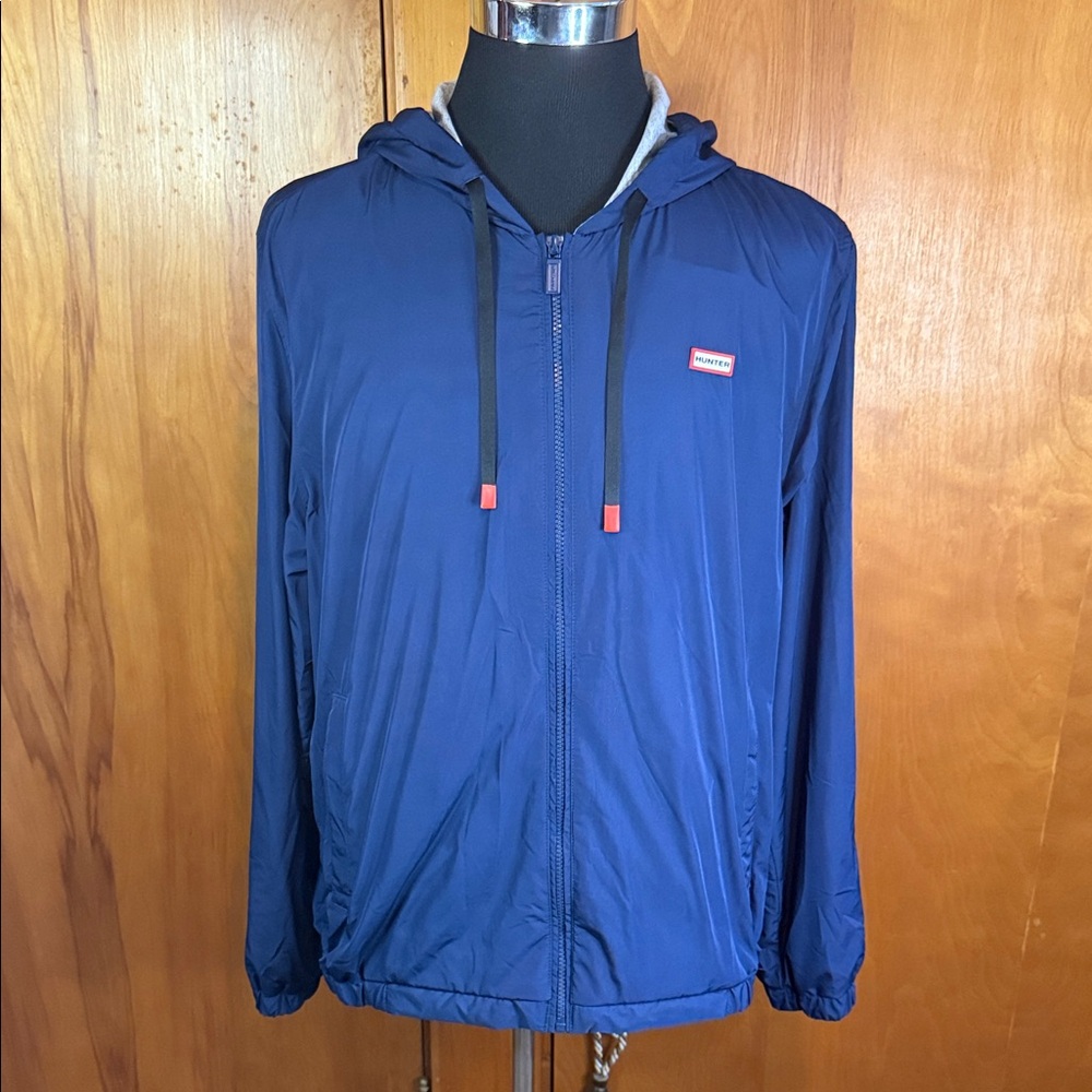 Hunter Men Navy Blue Hooded Baltico Jersey Lined Hooded Full Zip Jacket, Size XL